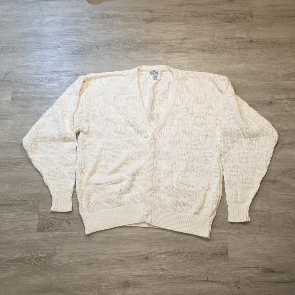 Neiman Marcus Ivory Textured Cardigan